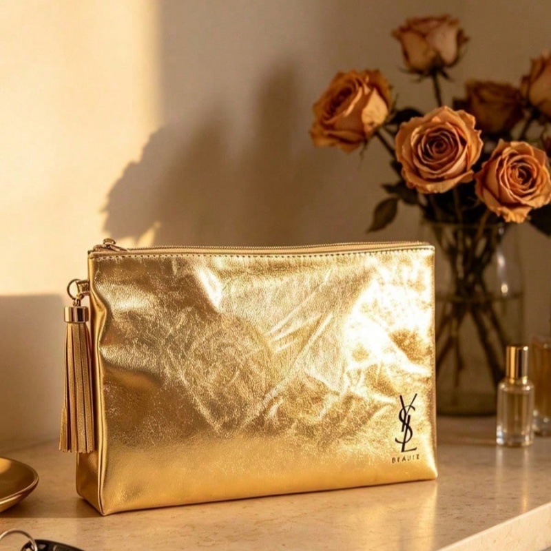 Luxury Bags For Travel - YSL Golden Cosmetic Bag, Portable Waterproof