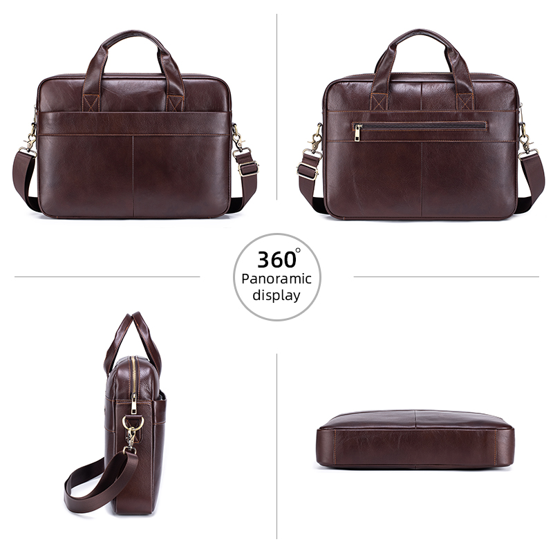 Genuine Leather Men's Briefcas - Luxury Bags For Laptop 评论和价格