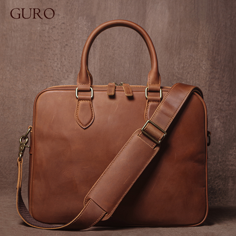 GURO Men Crazy Horse Cowhide B - Luxury Bags For Laptop 评论和价格