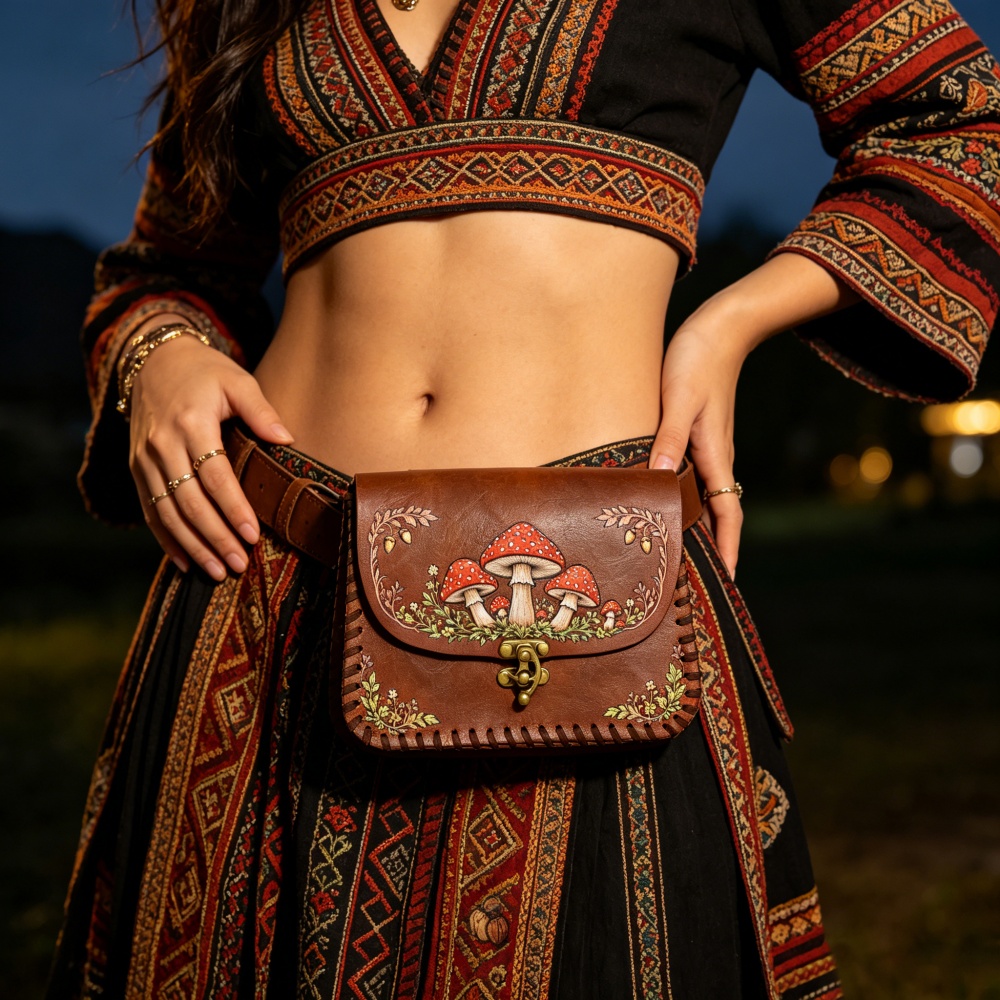 1 Piece Red Mushroom Print PU  - Belt Bag Leather Wide 评论和价格