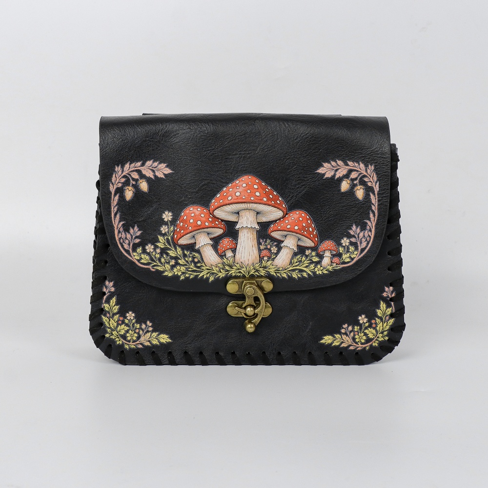 1 Piece Red Mushroom Print PU  - Belt Bag Leather Wide 评论和价格